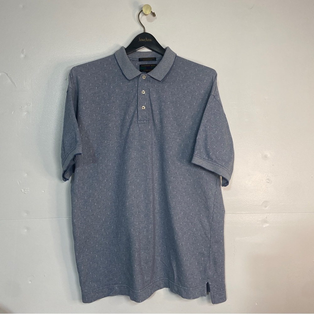 Alexander Julian Colours Polo Shirt Mens XL Cotton Blue White Quarter Button Up